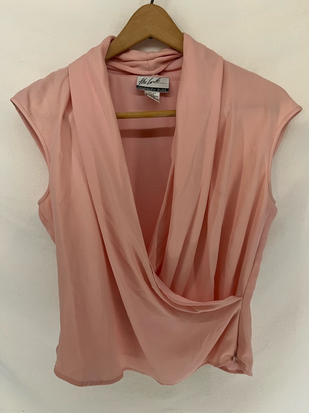 Vintage Randolph Duke 100% Silk Pink Draped Wrap Sleeveless Top Size 8